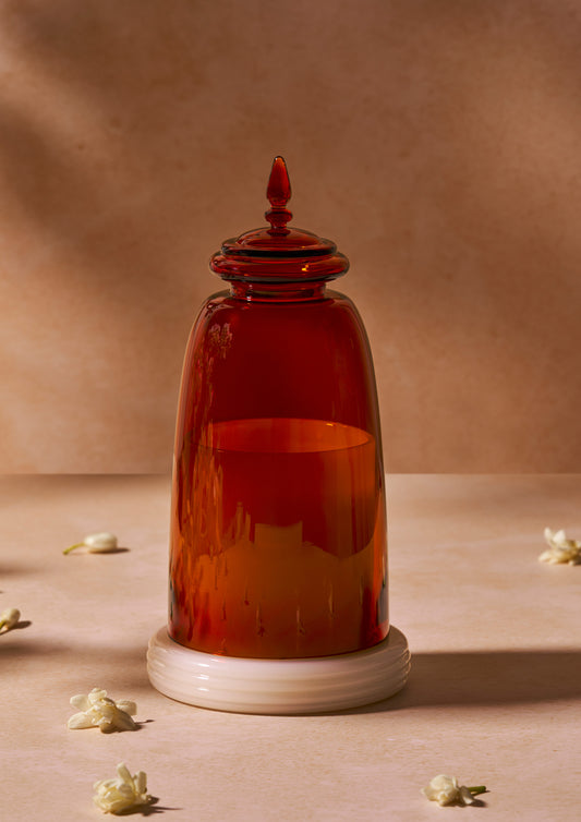 Kanak Temple Filled Candle Jar - Amber