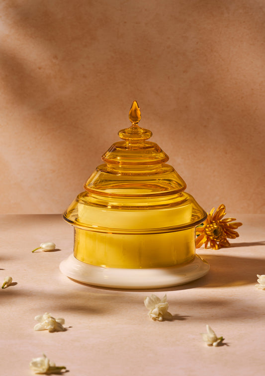Kanak Temple Filled Candle Jar - Yellow