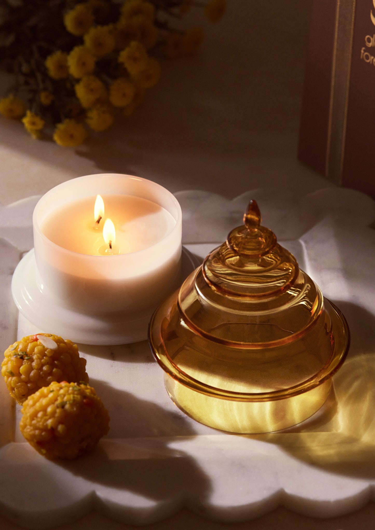 Kanak Temple Filled Candle Jar - Yellow