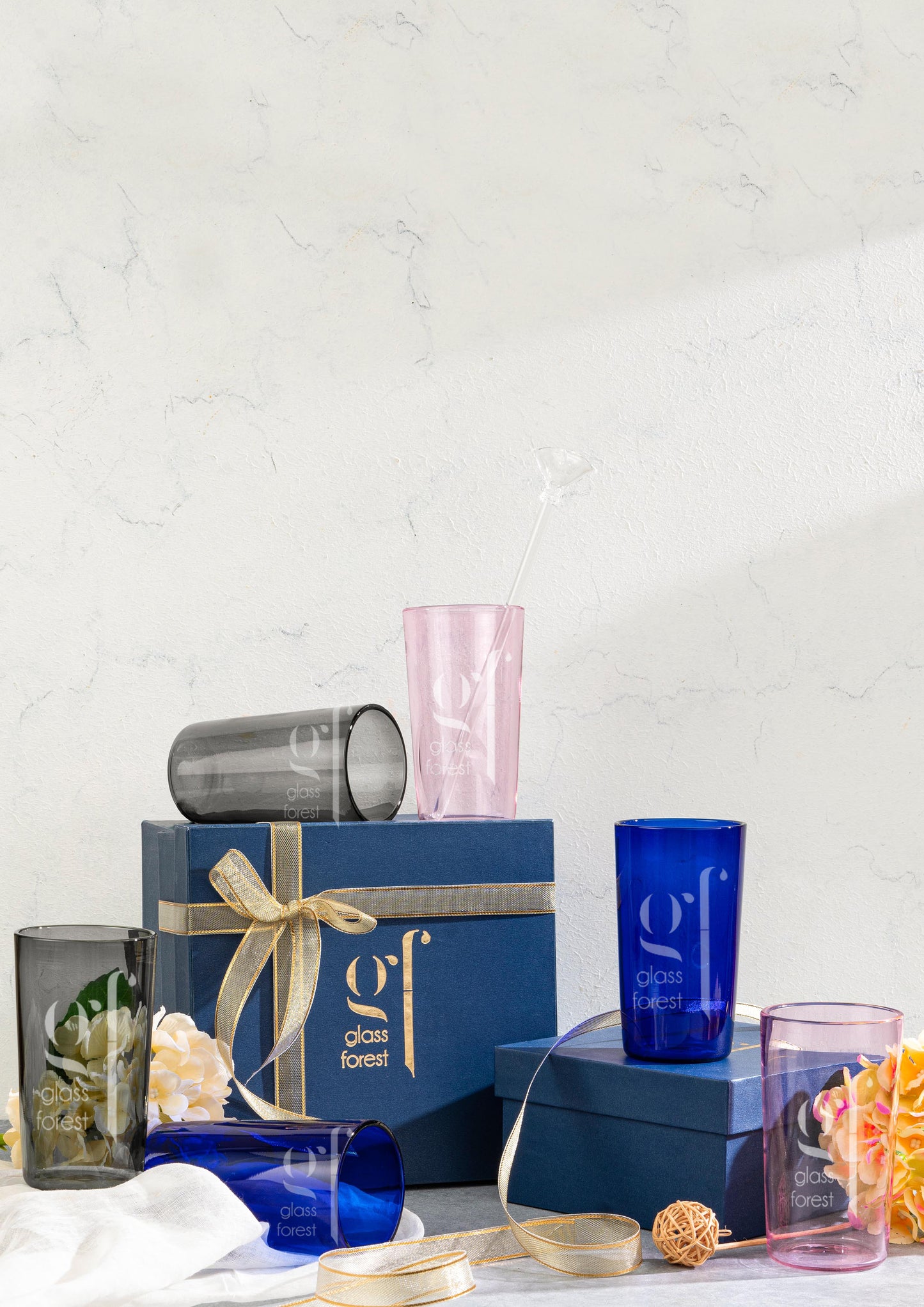 Juliette Glasses – Blue, Pink, Grey (Set of 6)