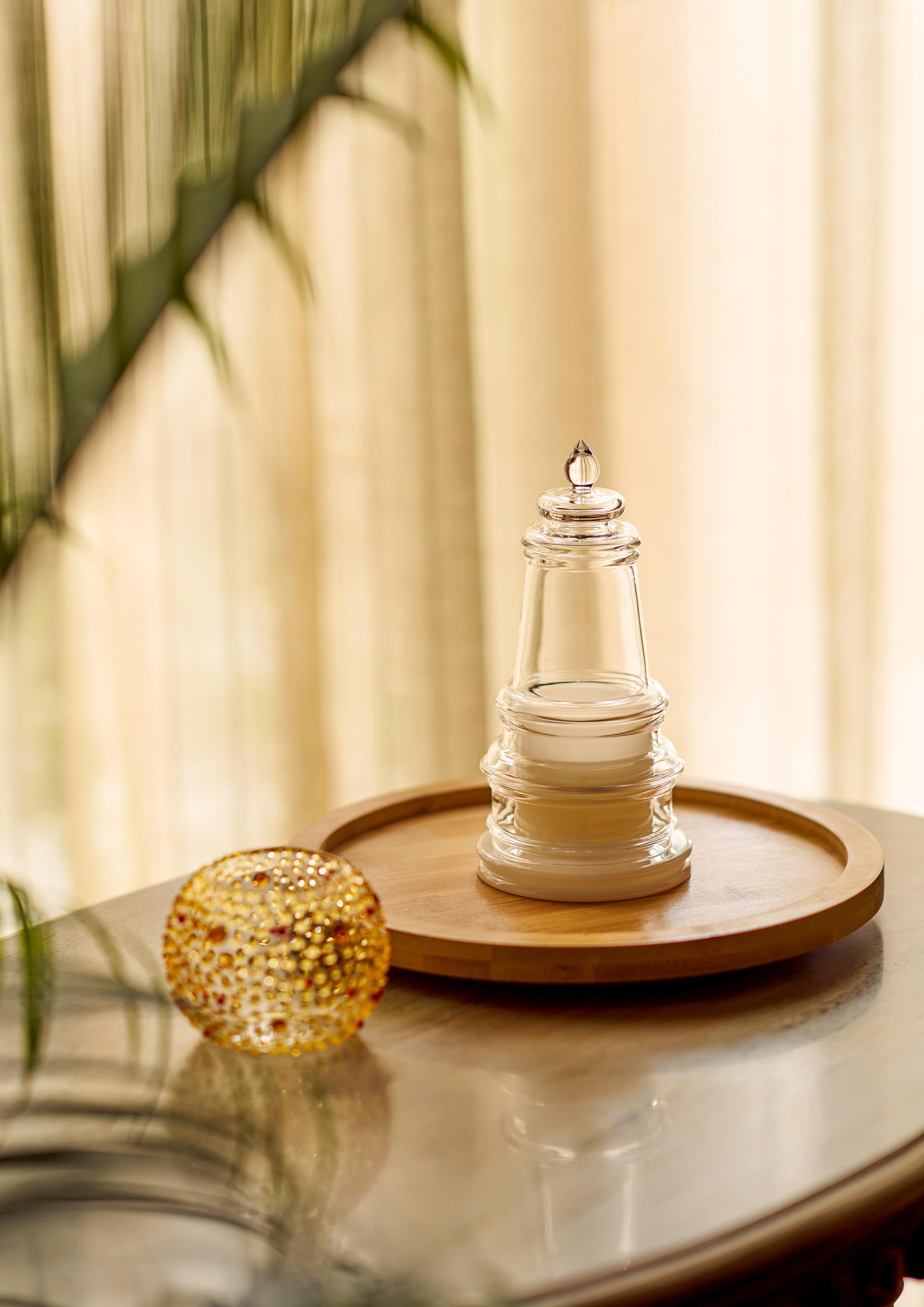 Luxury Candle Holder soy wax glow on wooden surface