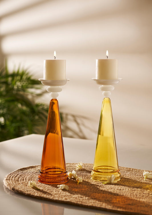 Kanak Candle Stand - White/Amber